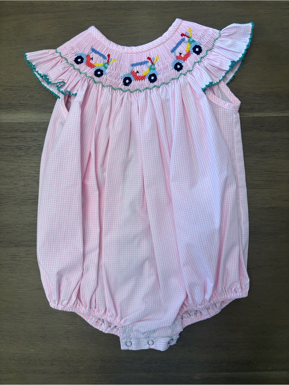 Pink Gingham Smocked Baby One-Piece